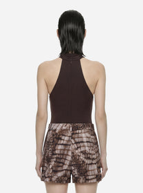 Body in jersey marrone crepe con dettaglio gioiello