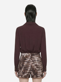 Body in georgette di viscosa marrone