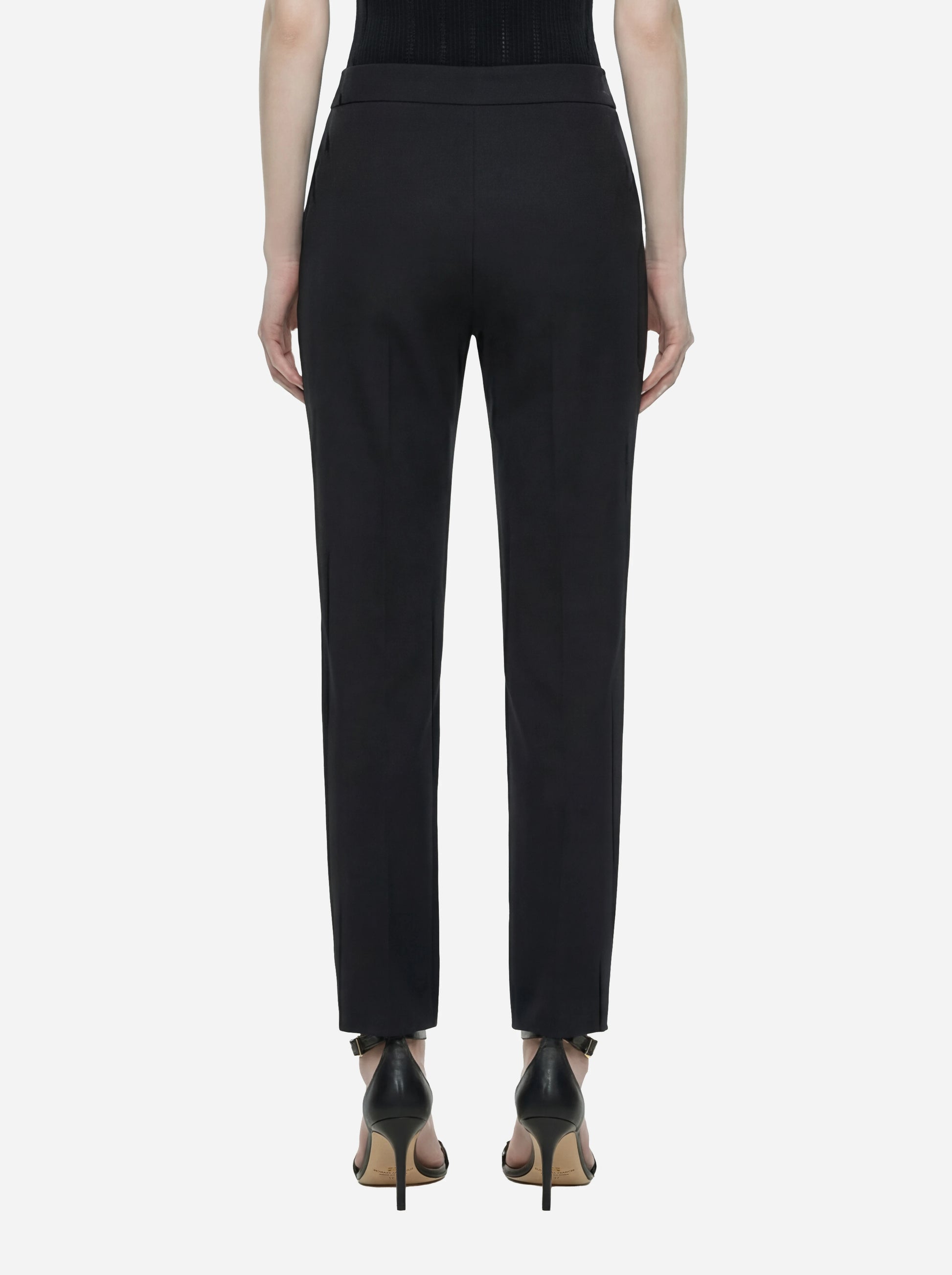 Pantalone nero in doppio crepe stretch con logo ricamato