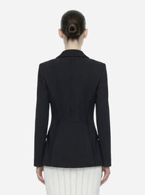 Blazer nero in doppio crepe stretch con motivi a taglio vivo