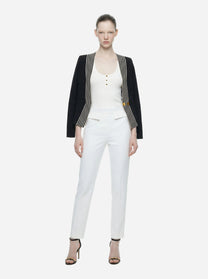 Pantalone bianco in doppio crepe stretch con logo ricamato