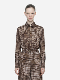 Camicia in raso con stampa alligatore