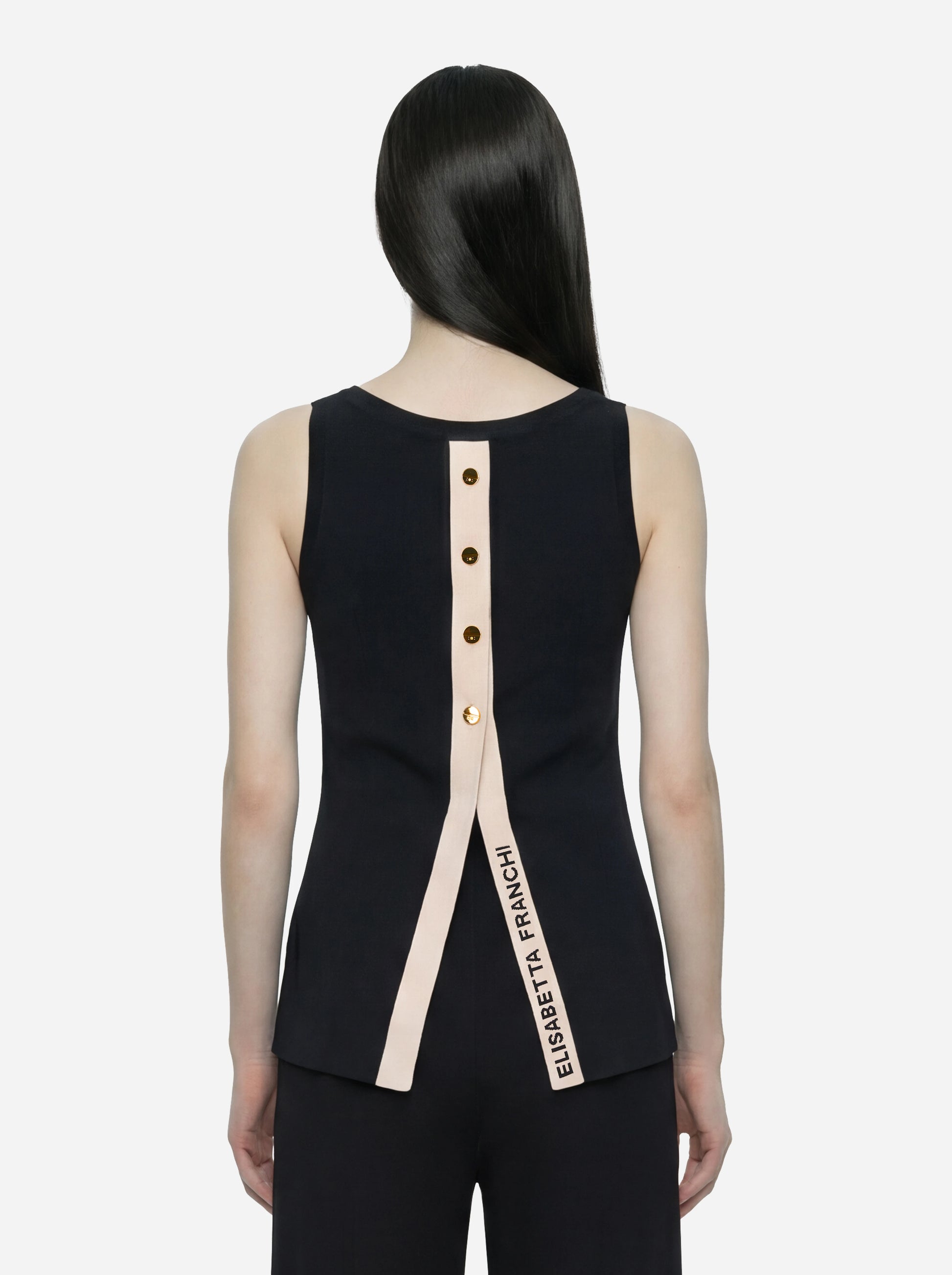 Top in maglia nero con bande in viscosa lucida