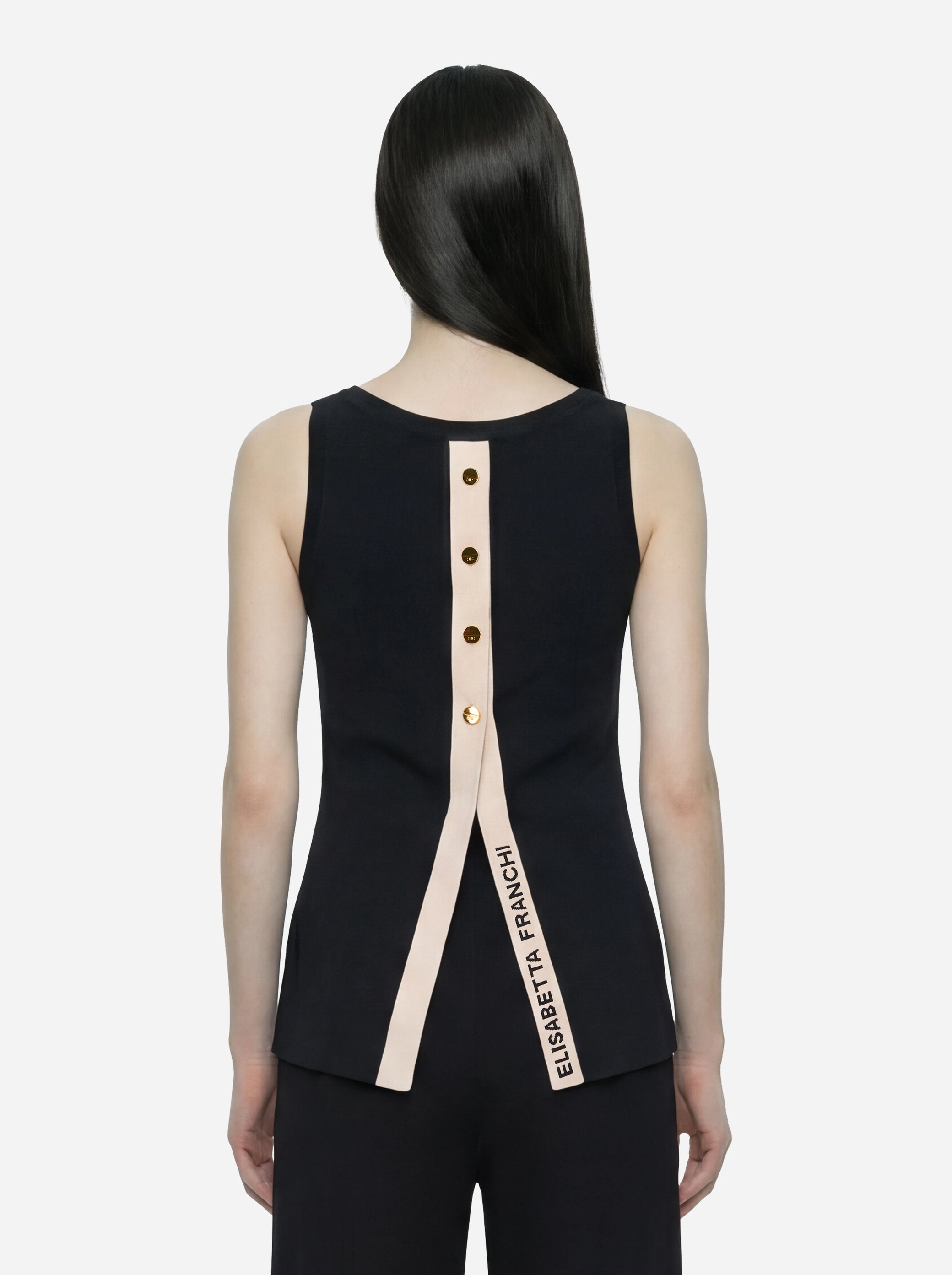 Top in maglia nero con bande in viscosa lucida