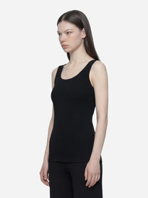 Top in maglia nero con bande in viscosa lucida