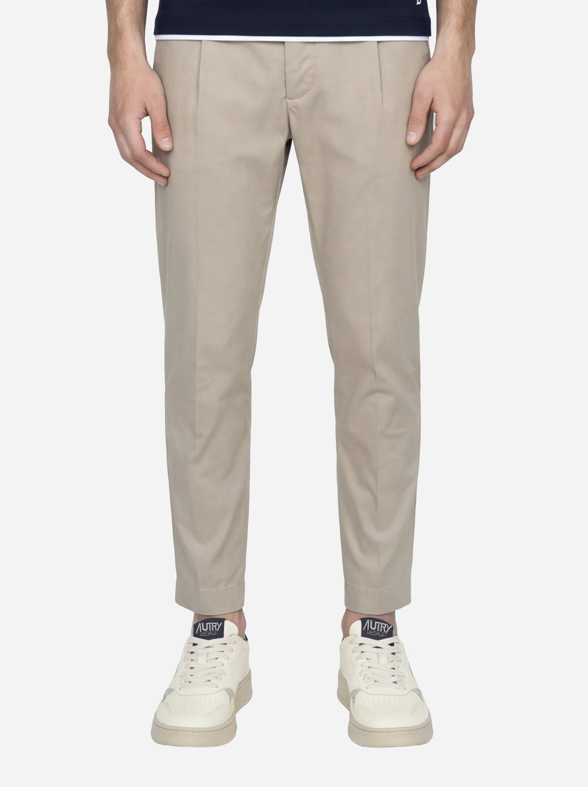 Pantalone carrot fit Ben in popeline di cotone beige