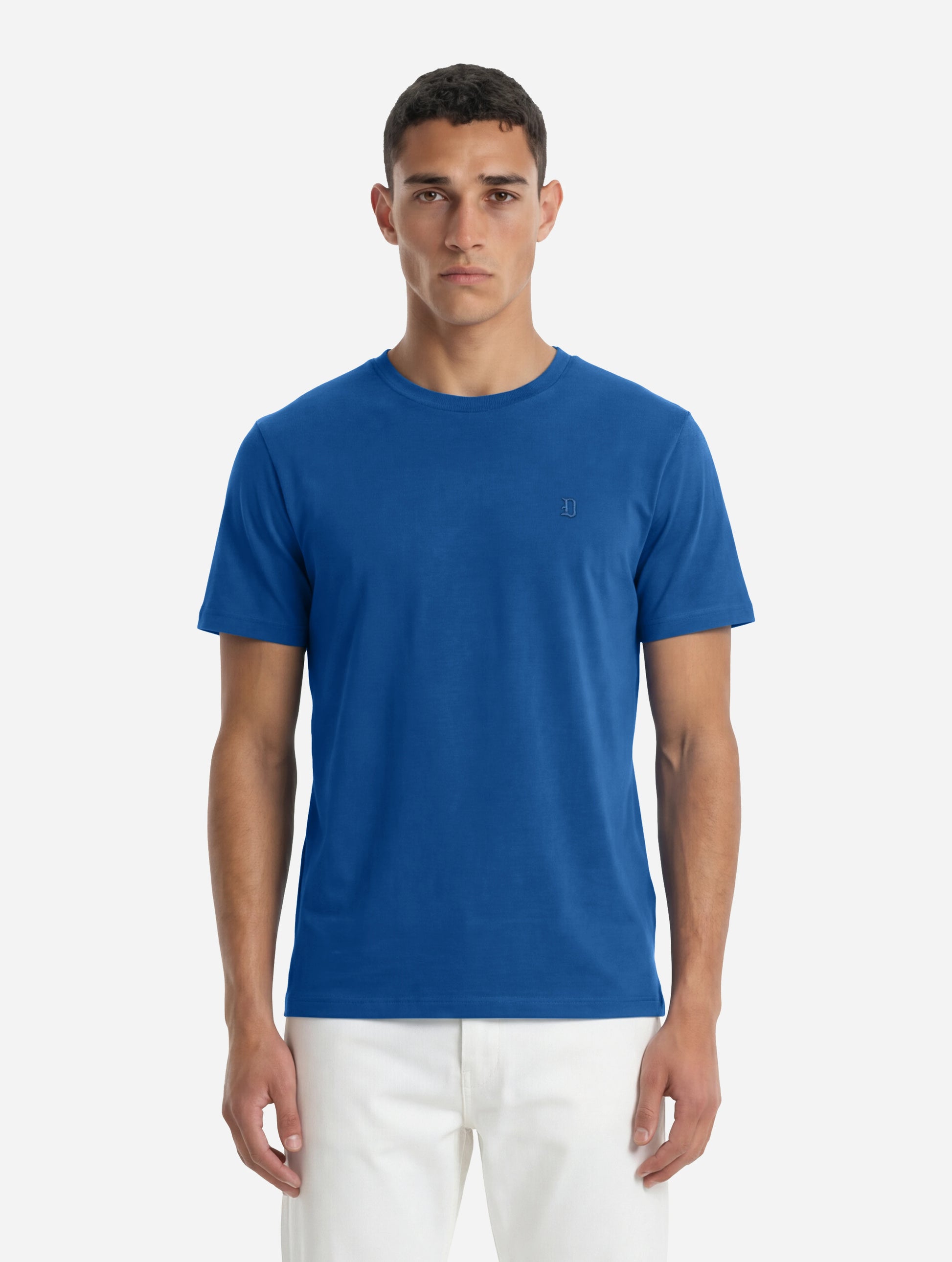 T-shirt girocollo blu elettrico con logo ricamato