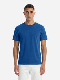 T-shirt girocollo blu elettrico con logo ricamato