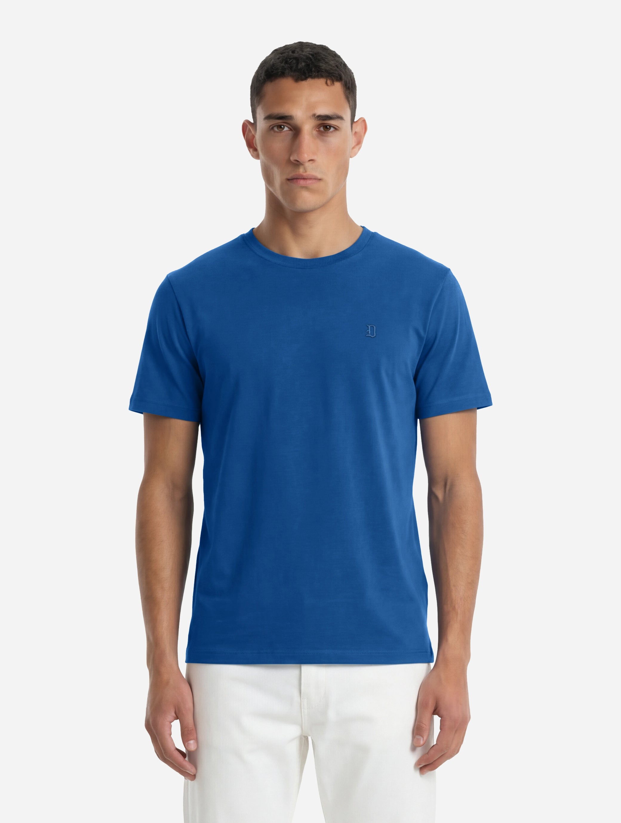 T-shirt girocollo blu elettrico con logo ricamato