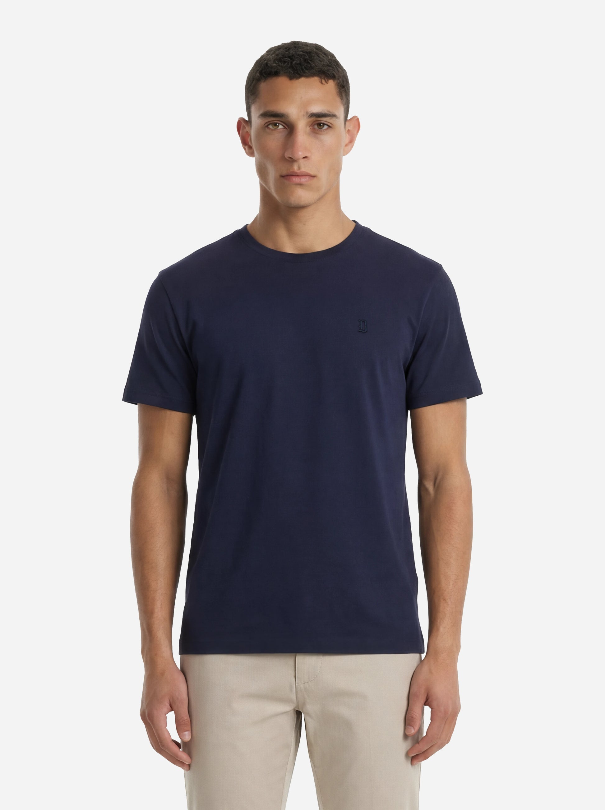 T-shirt girocollo blu con logo ricamato