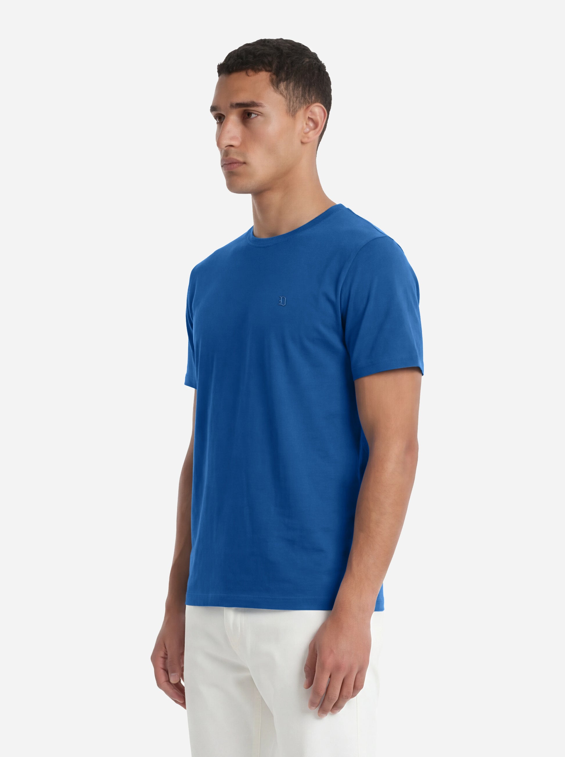 T-shirt girocollo blu elettrico con logo ricamato