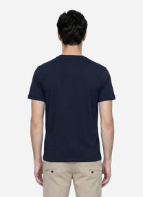 T-shirt in cotone blu con colletto a contrasto