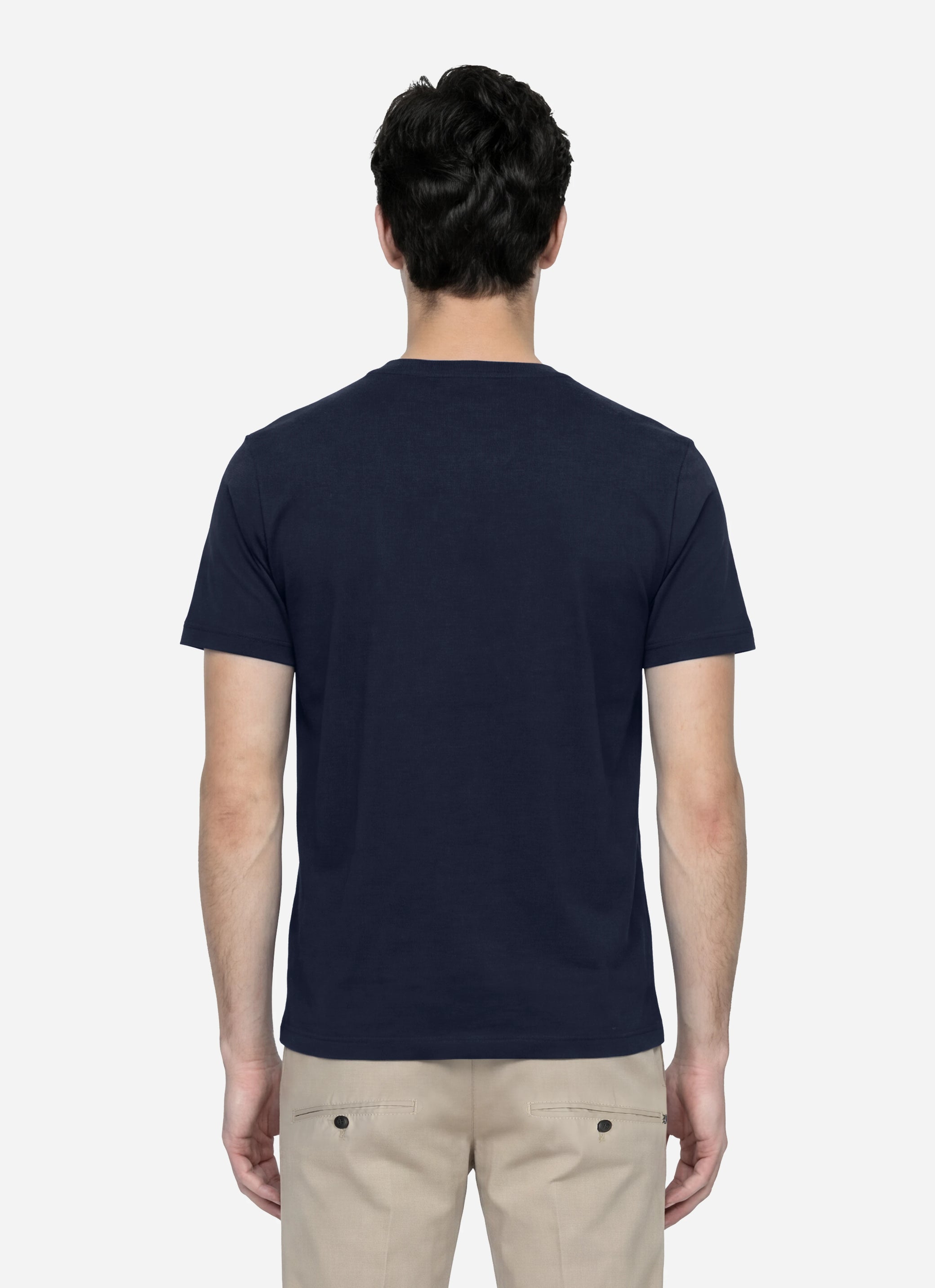 T-shirt in cotone blu con colletto a contrasto