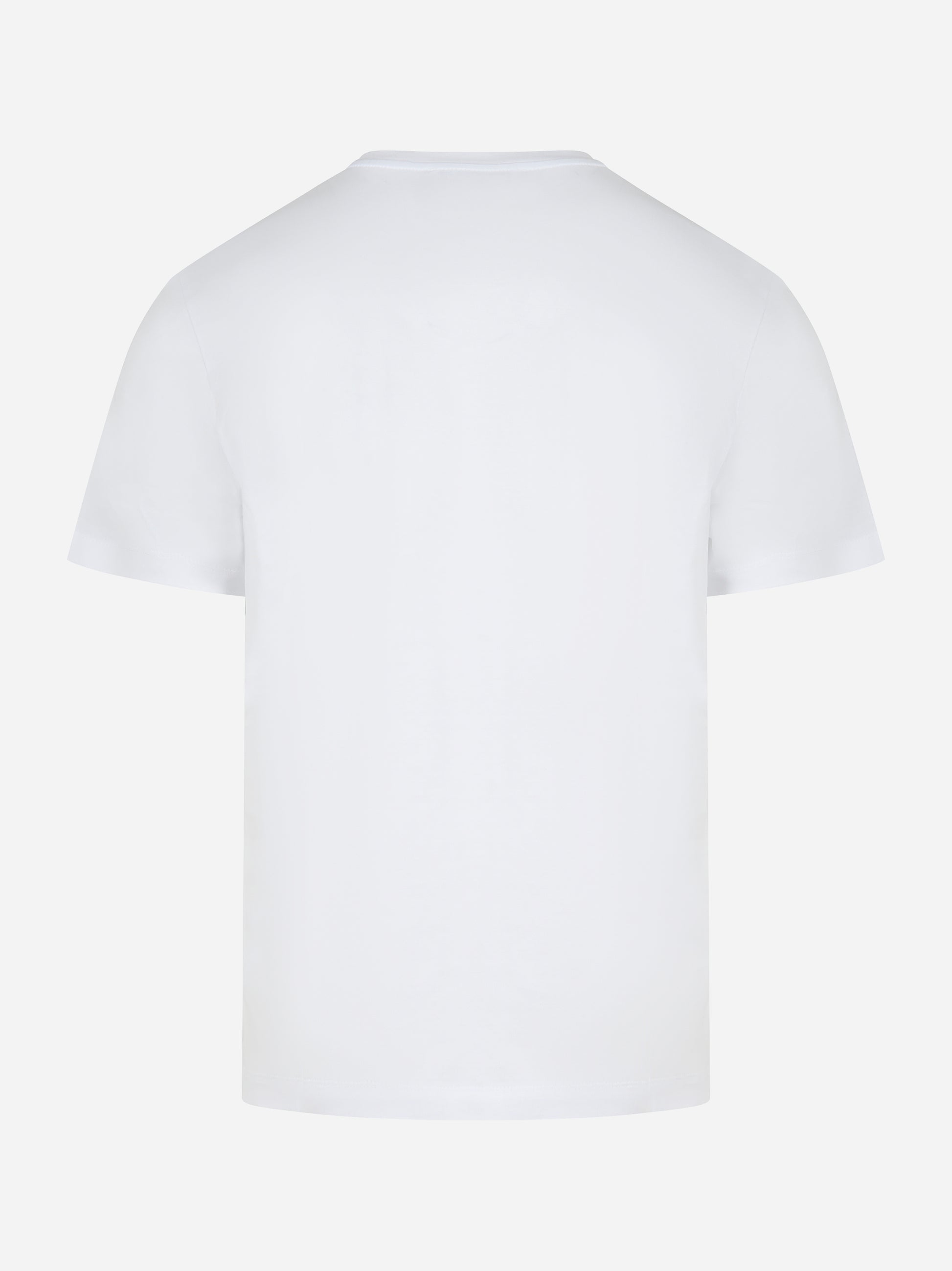 Vista posteriore della T-shirt slim DONDUP in cotone bianco. Il taglio lineare e l’orlo pulito valorizzano la semplicità del capo.