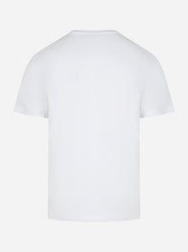 Vista posteriore della T-shirt slim DONDUP in cotone bianco. Il taglio lineare e l’orlo pulito valorizzano la semplicità del capo.