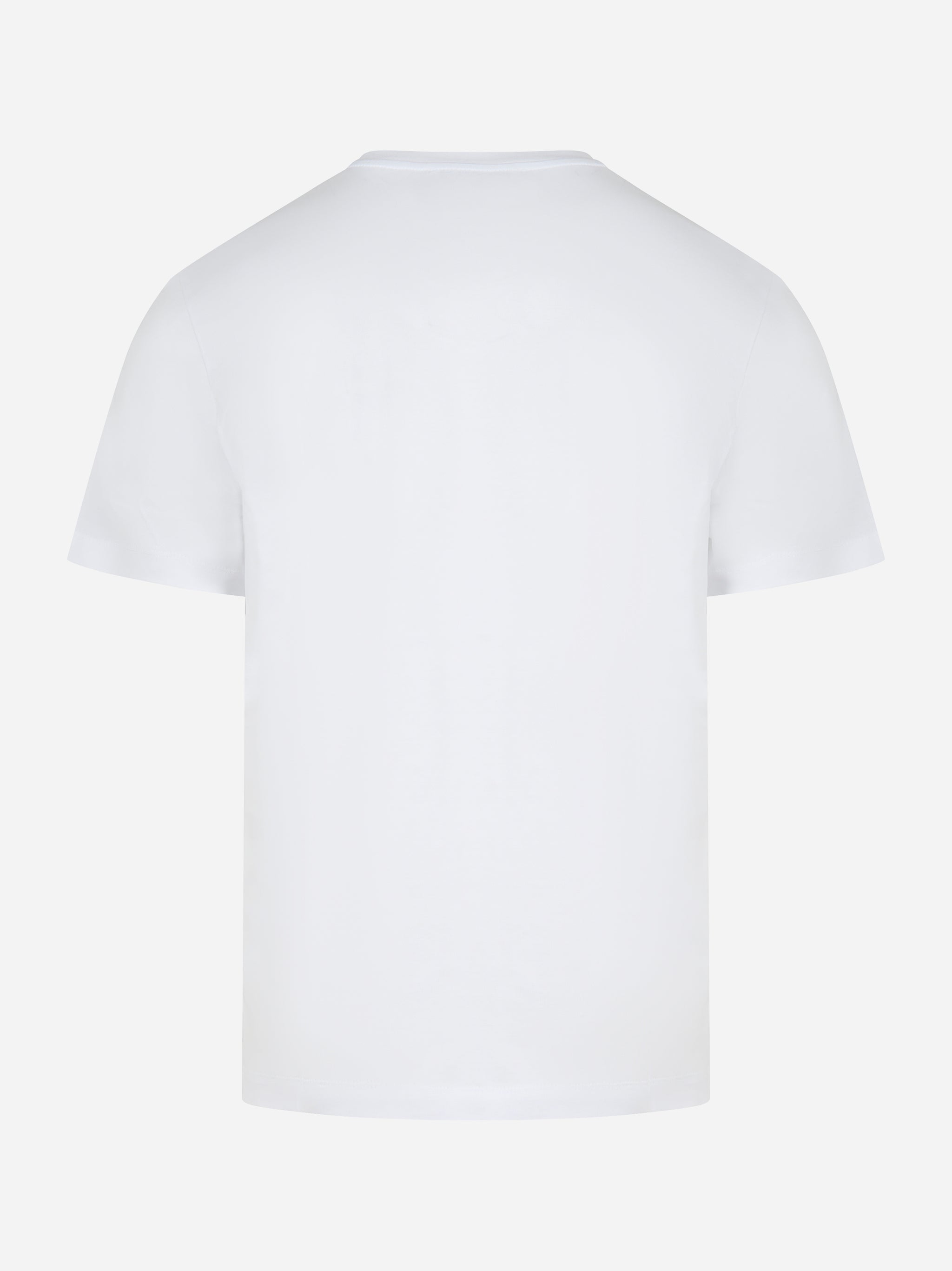 Vista posteriore della T-shirt slim DONDUP in cotone bianco. Il taglio lineare e l’orlo pulito valorizzano la semplicità del capo.