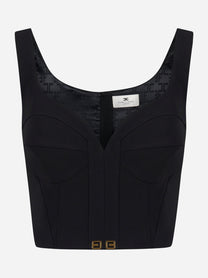 Elisabetta Franchi Top in crepe leggero con dettagli logo TO03956E2110