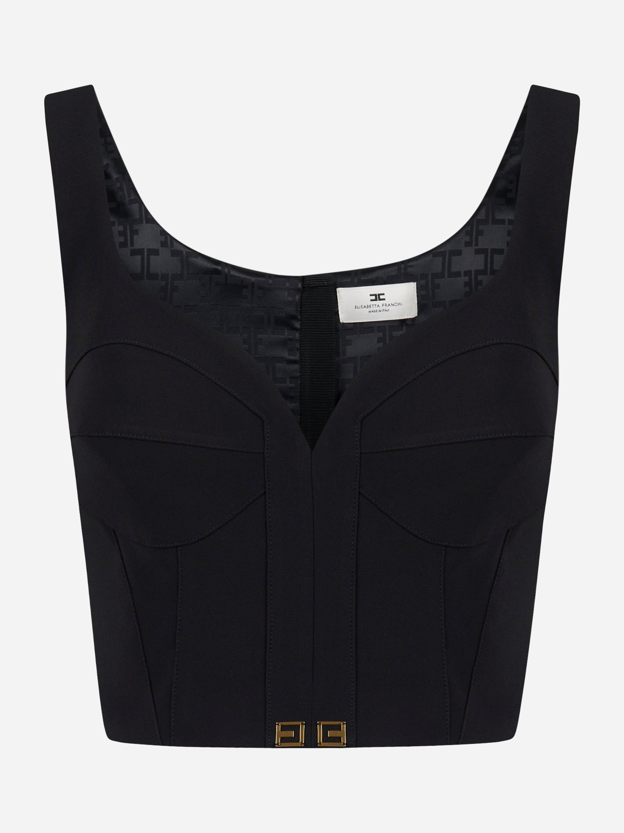 Elisabetta Franchi Top in crepe leggero con dettagli logo TO03956E2110