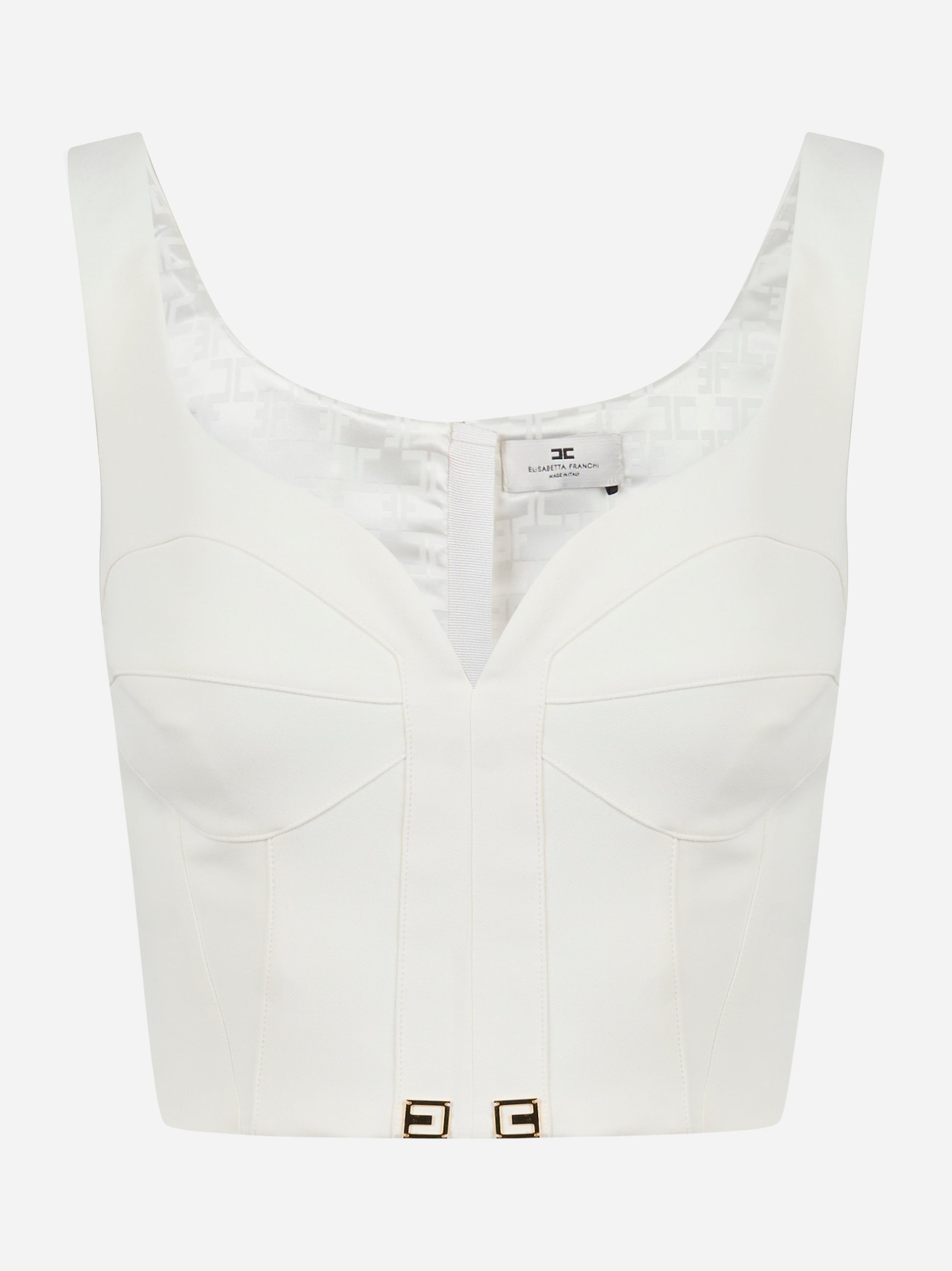 Elisabetta Franchi Top in crepe leggero con dettagli logo TO03956E2360