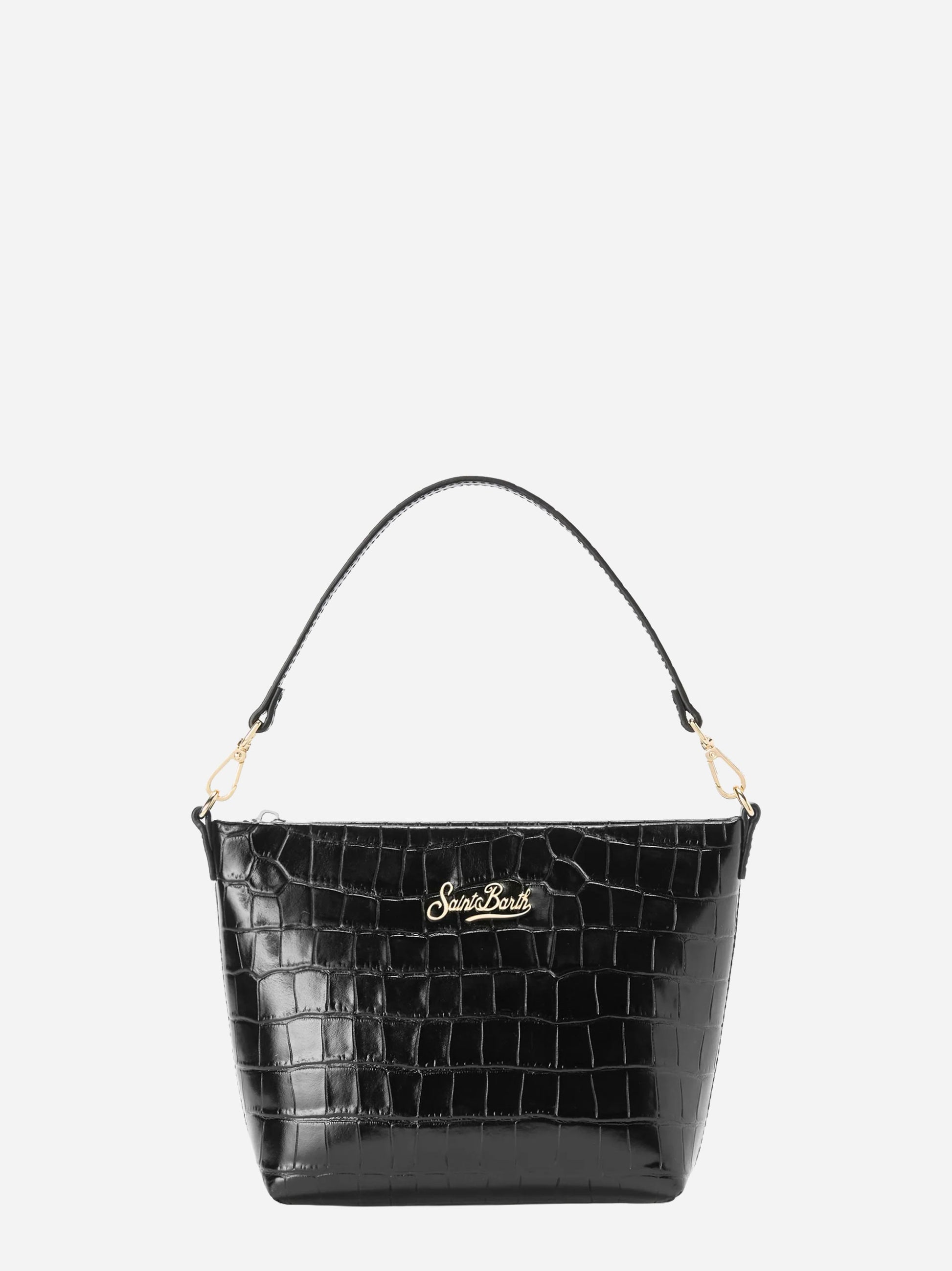 Borsa a spalla Aline in pelle stampa cocco nera