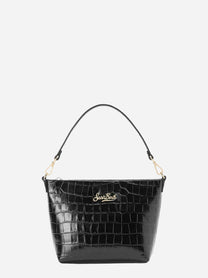 Borsa a spalla Aline in pelle stampa cocco nera