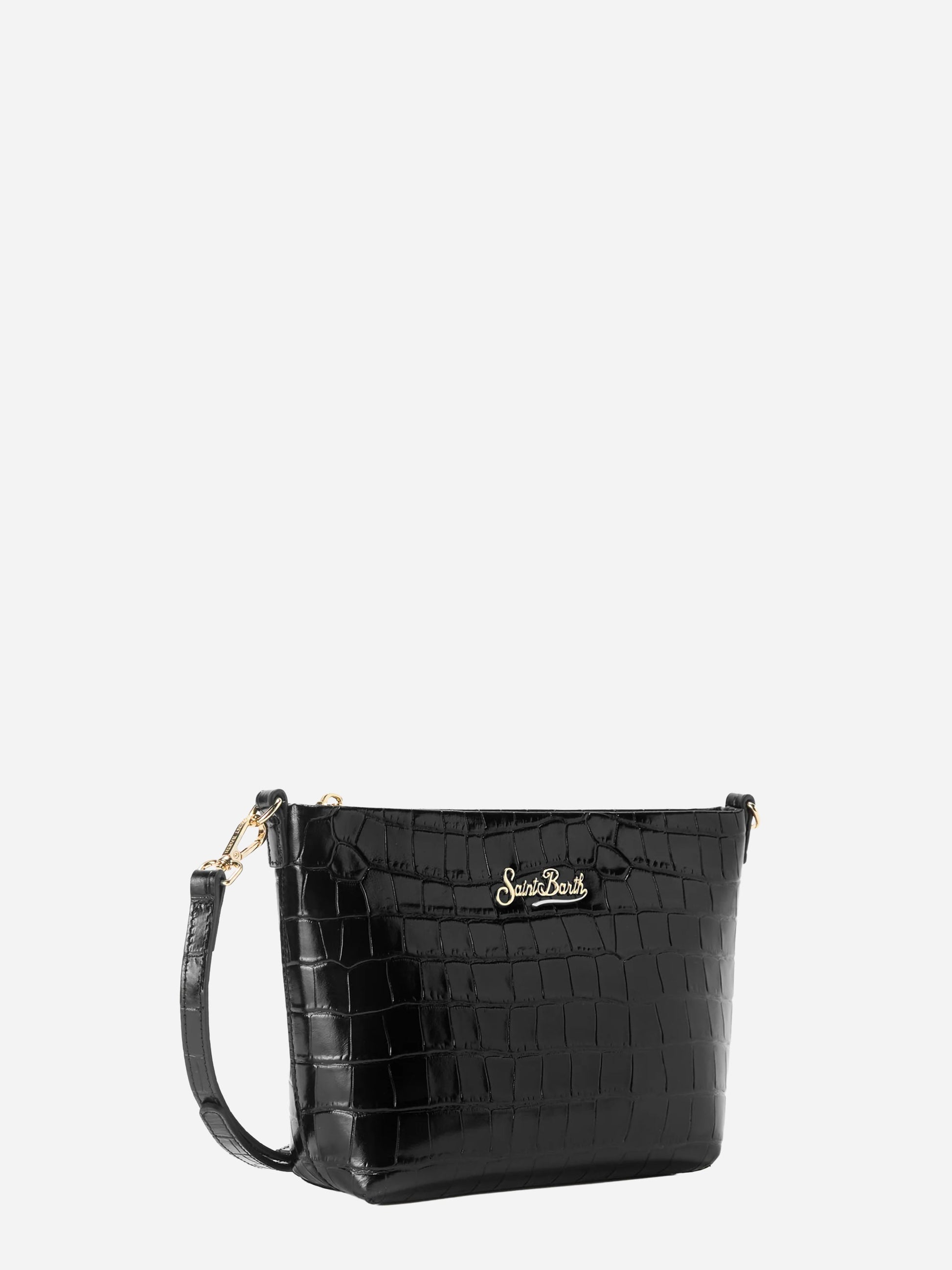 Borsa a spalla Aline in pelle stampa cocco nera