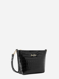 Borsa a spalla Aline in pelle stampa cocco nera