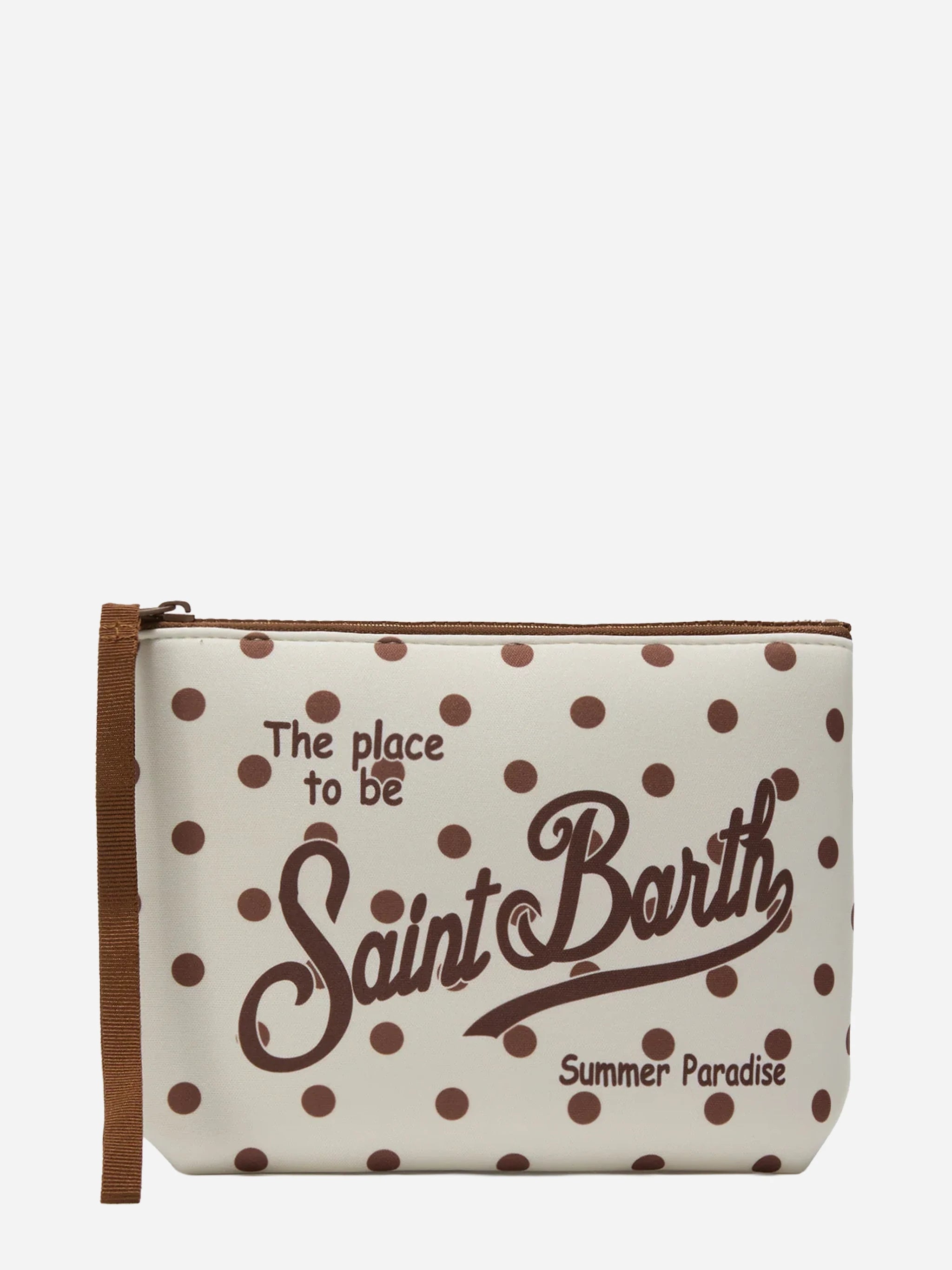 Pochette Aline in scuba con stampa pois beige e bordeaux