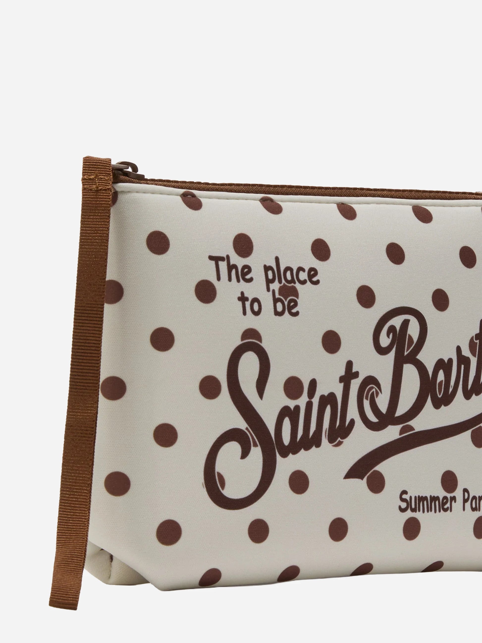 Pochette Aline in scuba con stampa pois beige e bordeaux
