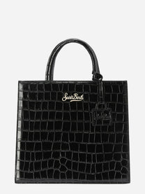 Shop Bag Midi in pelle stampa cocco nera
