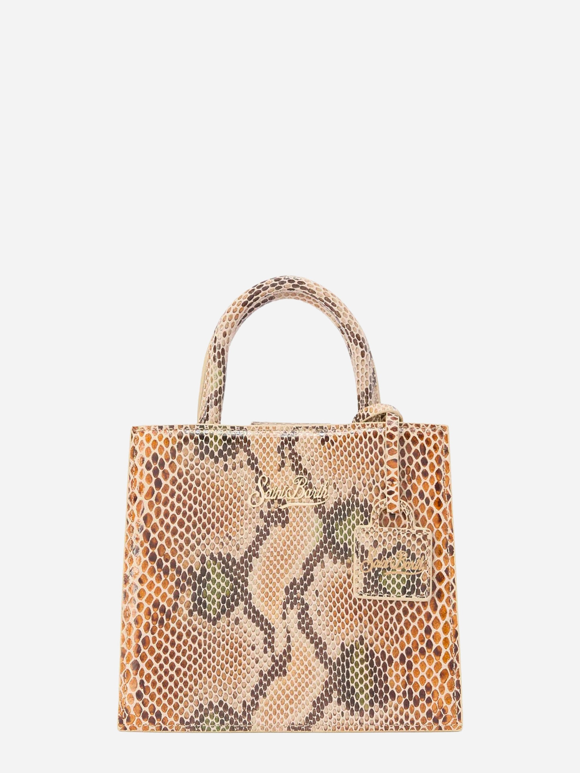 Shop Bag Mini in pelle con stampa pitonata beige