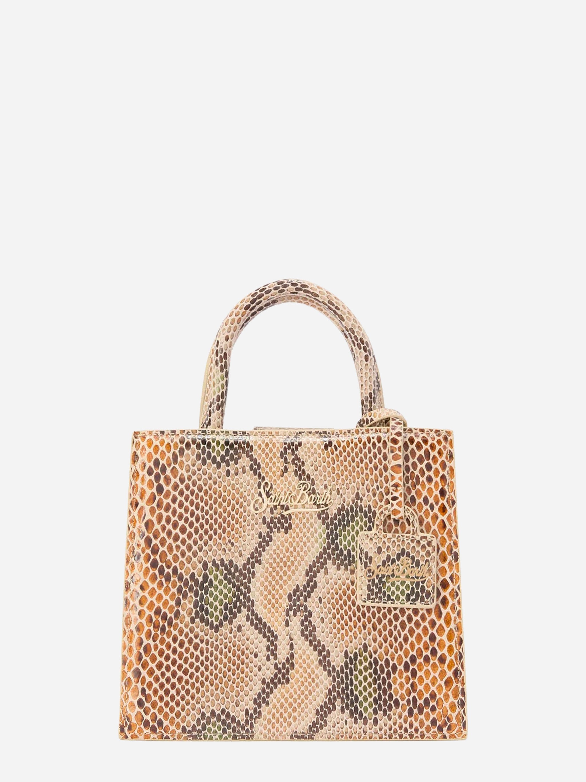 Shop Bag Mini in pelle con stampa pitonata beige