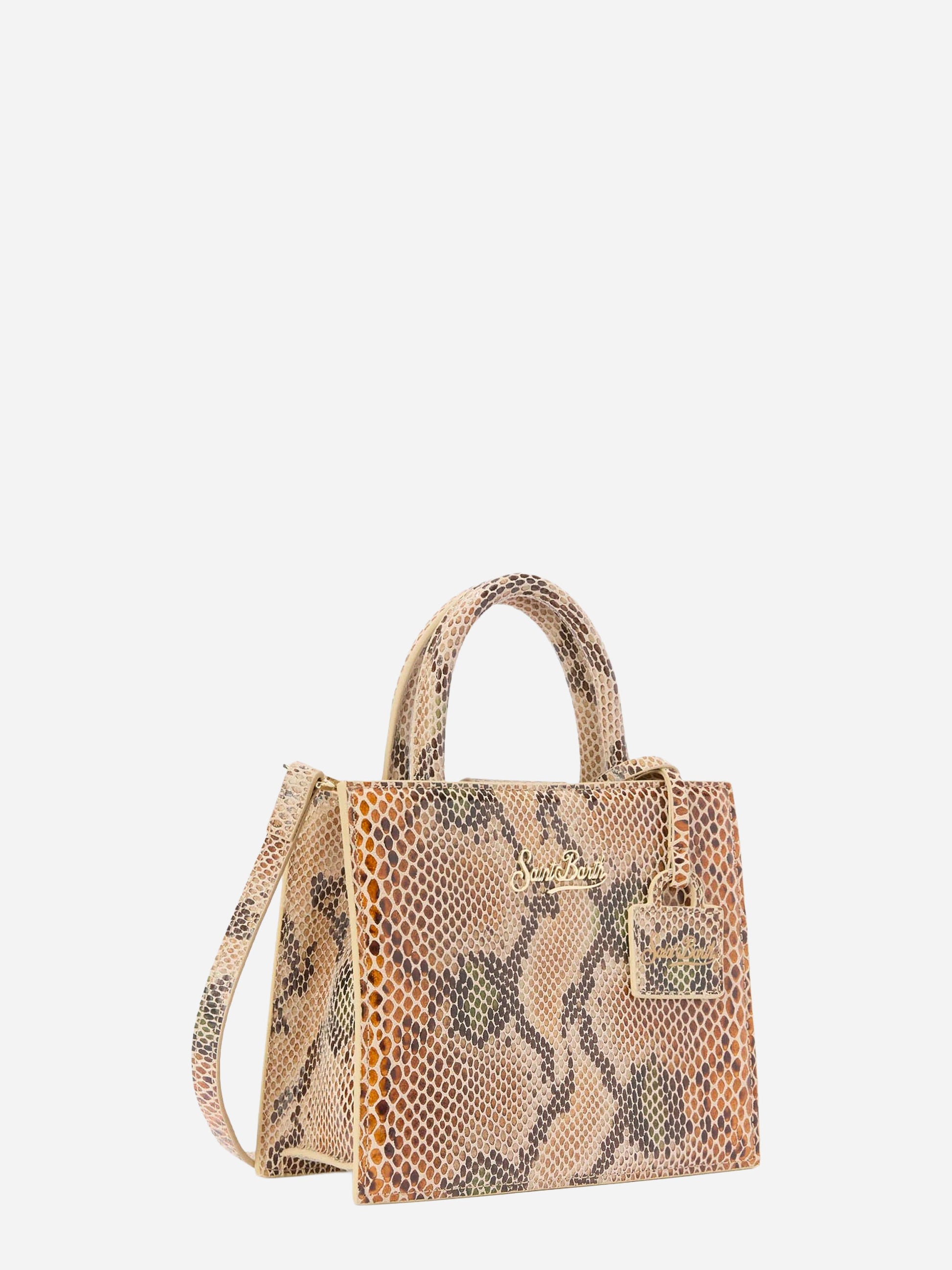 Shop Bag Mini in pelle con stampa pitonata beige
