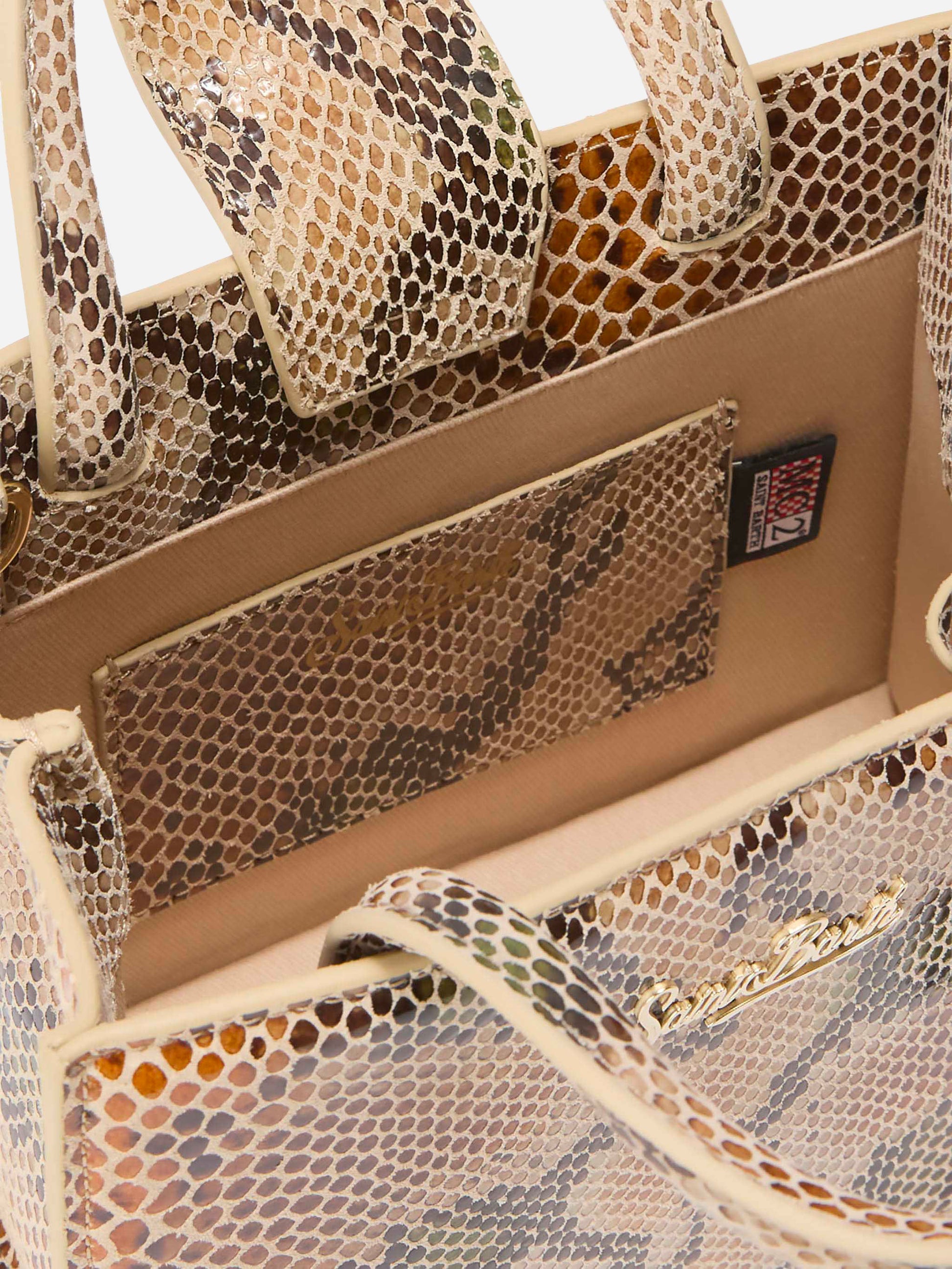 Shop Bag Mini in pelle con stampa pitonata beige