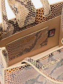 Shop Bag Mini in pelle con stampa pitonata beige