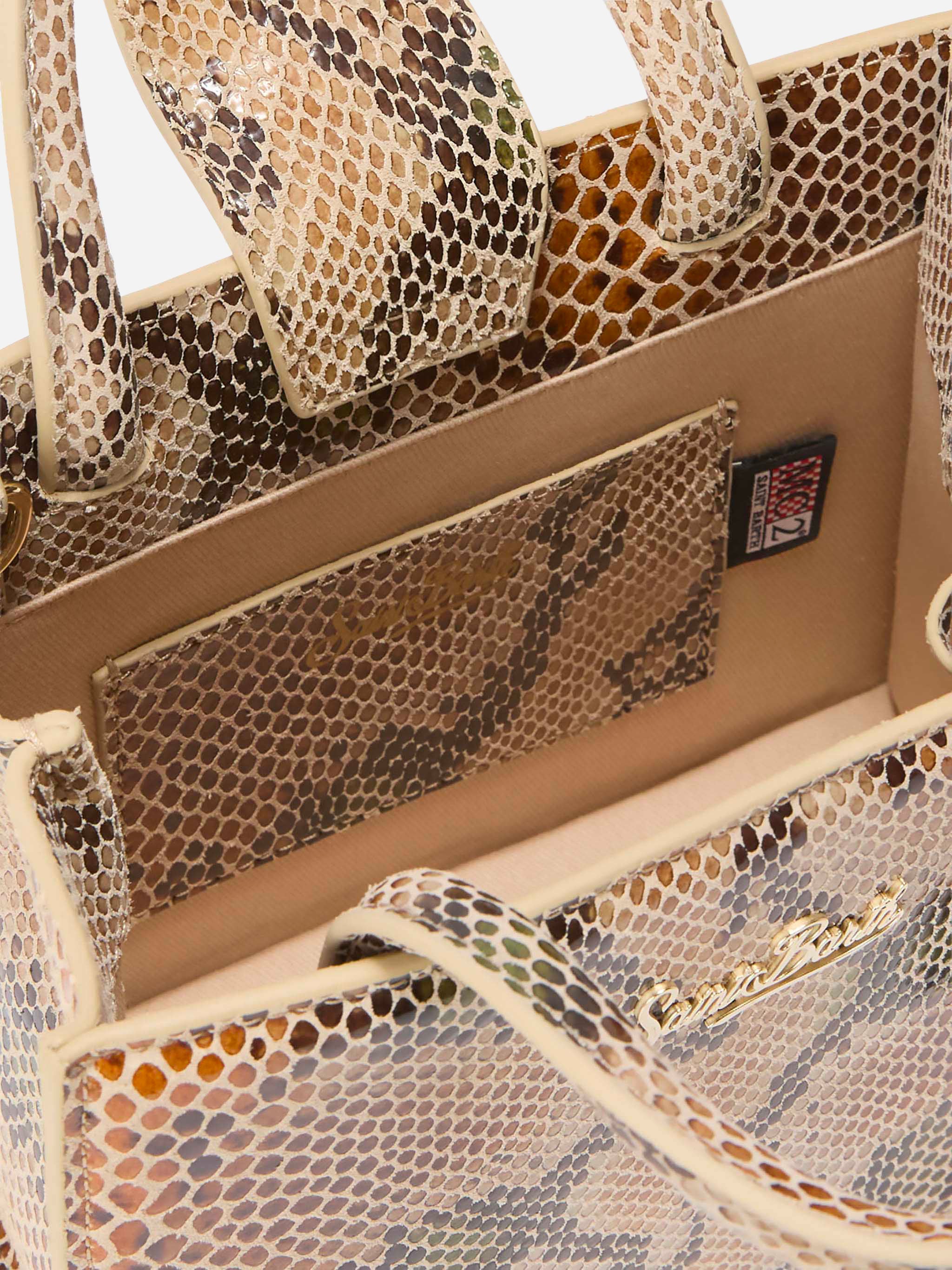 Shop Bag Mini in pelle con stampa pitonata beige