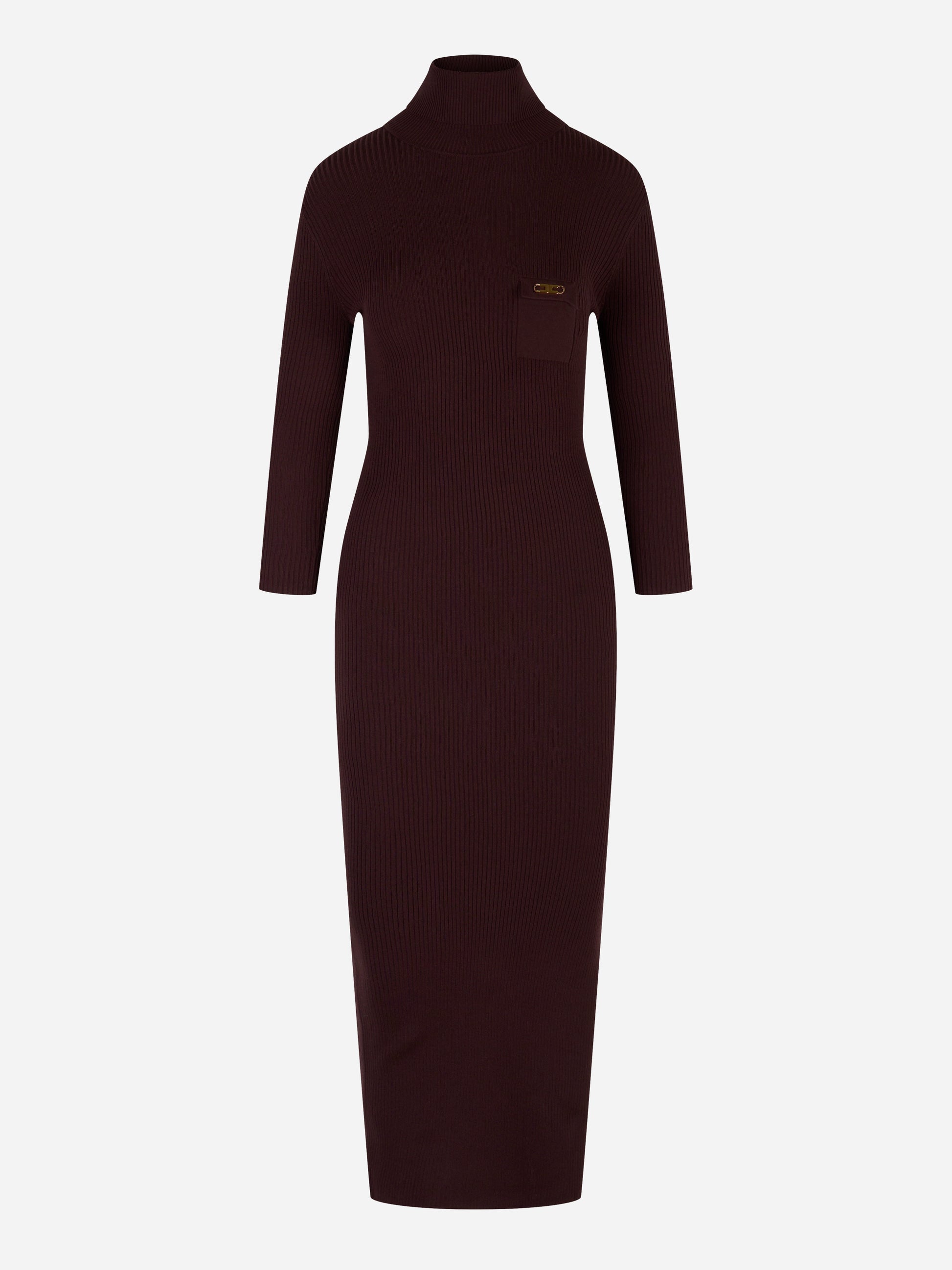 Abito in maglia a costine color borgogna con collo alto Elisabetta Franchi
