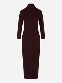 Abito in maglia a costine color borgogna con collo alto Elisabetta Franchi