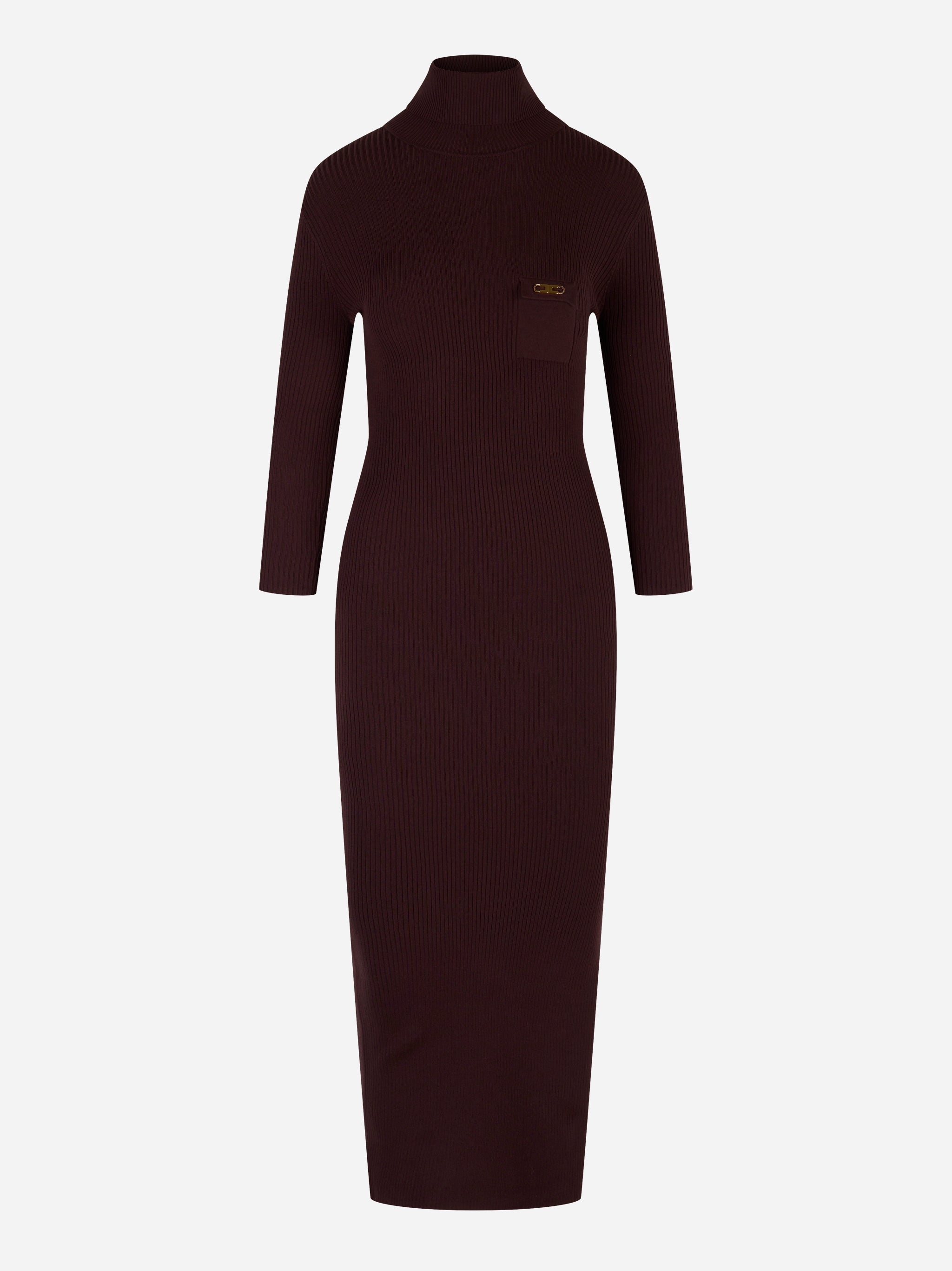 Abito in maglia a costine color borgogna con collo alto Elisabetta Franchi