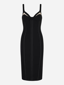 Abito midi nero Elisabetta Franchi in crêpe leggero con inserti in tulle trasparente
