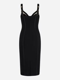 Abito midi nero Elisabetta Franchi in crêpe leggero con inserti in tulle trasparente