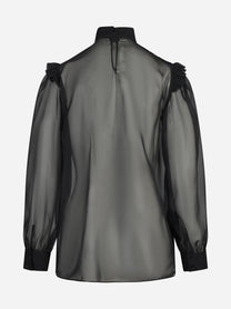 Camicia trasparente con spalle arricciate nera - vista posteriore