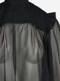 Camicia trasparente con spalle arricciate nera - dettaglio del prodotto