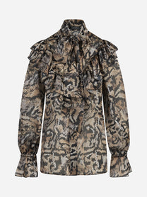 Camicia con stampa pitonata e volant - vista frontale