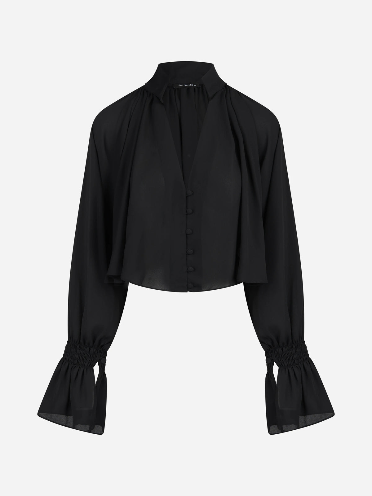 Camicia corta con maniche a volant nera - vista frontale
