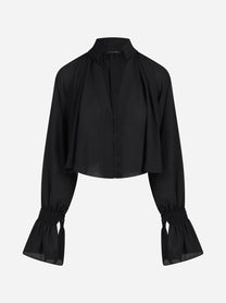 Camicia corta con maniche a volant nera - vista frontale