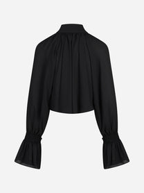 Camicia corta con maniche a volant nera - vista posteriore
