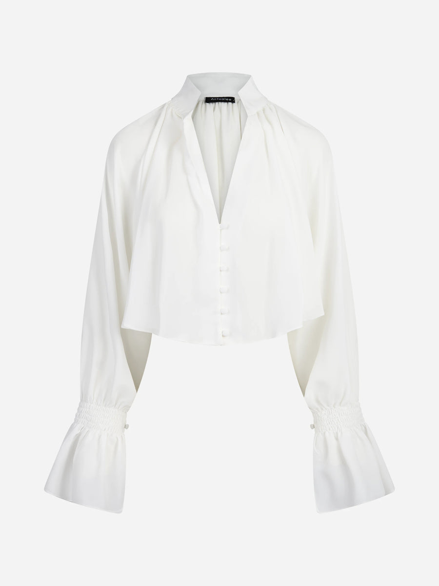Camicia corta con maniche a volant bianca - vista frontale