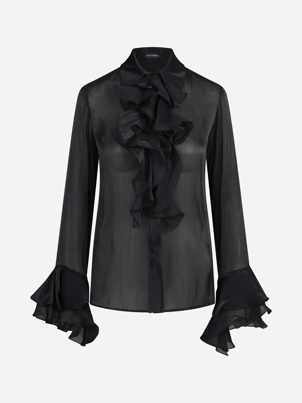 Camicia con volant frontale nera - vista frontale