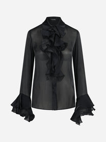 Camicia con volant frontale nera - vista frontale